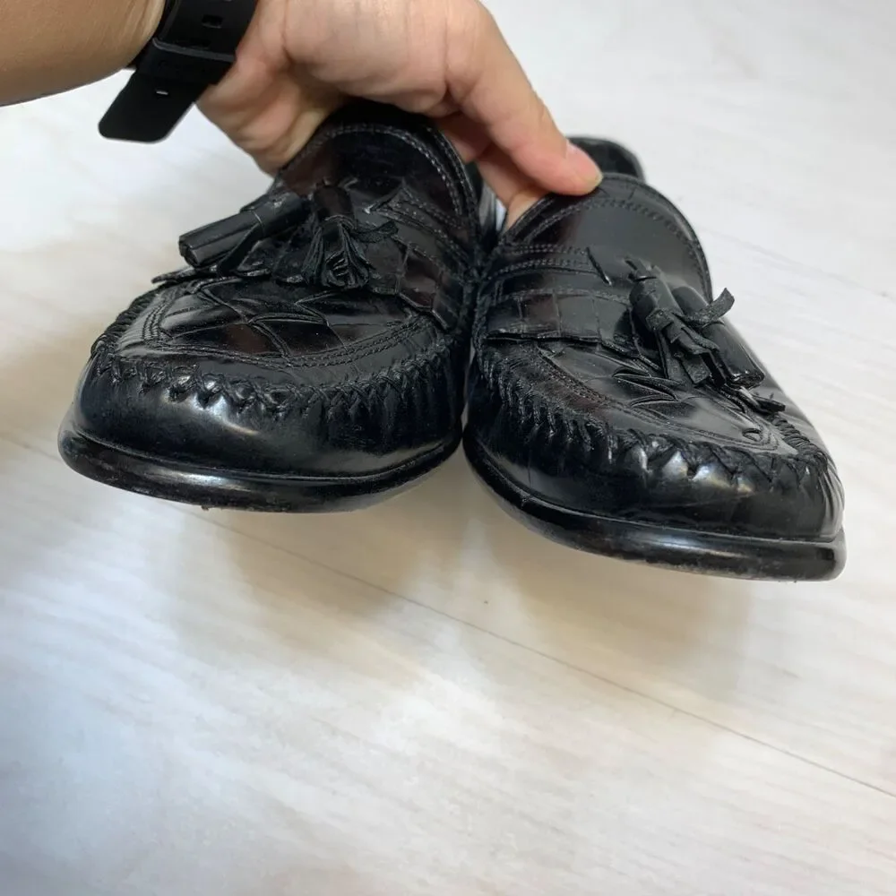 Giorgio Brutini Mens Size 9D Le‎ Glove Tassle Kiltie Black Woven Leather Loafers